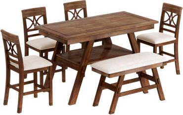 Corrigan Studio TOPMAX 6-Piece Wood Counter Height Dining Table Set With Storage Shelf