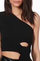Thumbnail for your product : boohoo Annie One Shoulder Tie Front Crop
