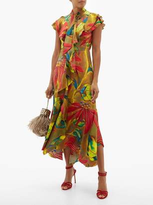 Peter Pilotto Tropical-print Silk-blend Cloque Midi Dress - Womens - Green Multi