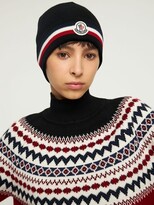 Thumbnail for your product : Moncler Logo stripe wool rib knit beanie