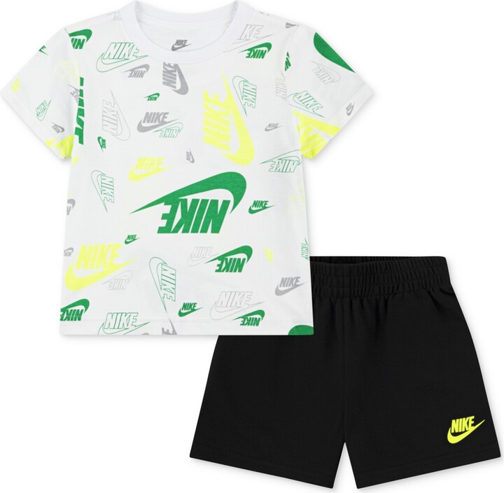 Nike Toddler Printed T-Shirt & Lightweight French Terry Shorts, 2 Piece Set - Black/white