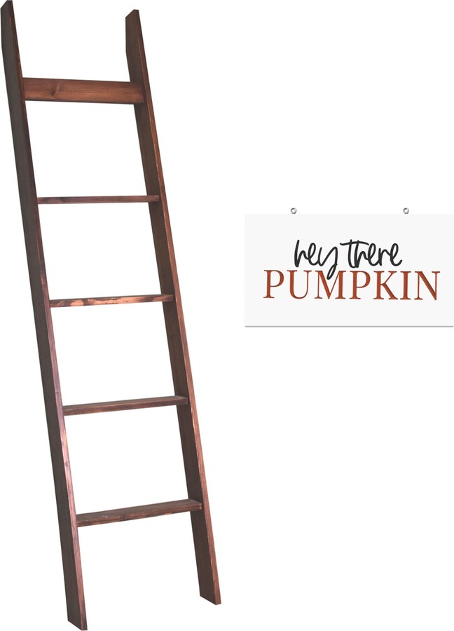 BrickCityTextiles 2PC Set Dark Brown Blanket Ladder and 'HEY THERE