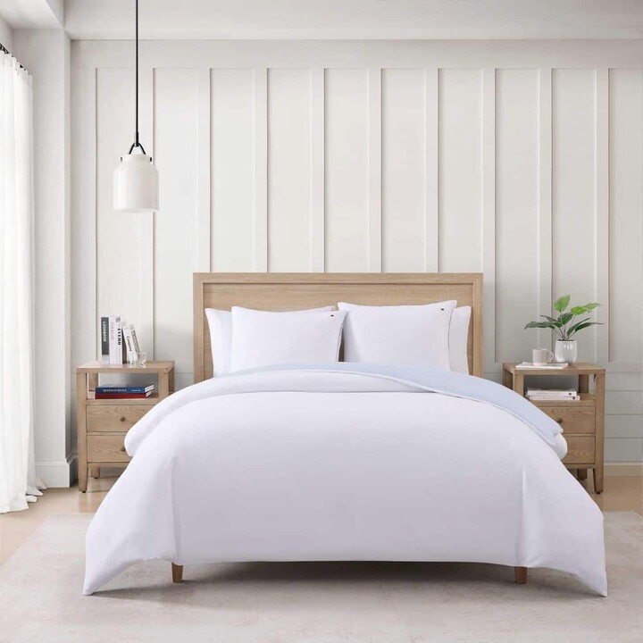TH Micro Pique 3-Piece White Cotton Blend Full/Queen Comforter Set