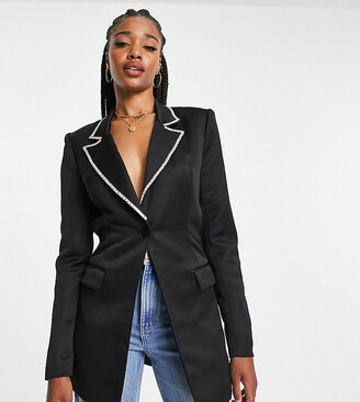 ASOS DESIGN Tall diamonte lapel structured blazer in black - ShopStyle