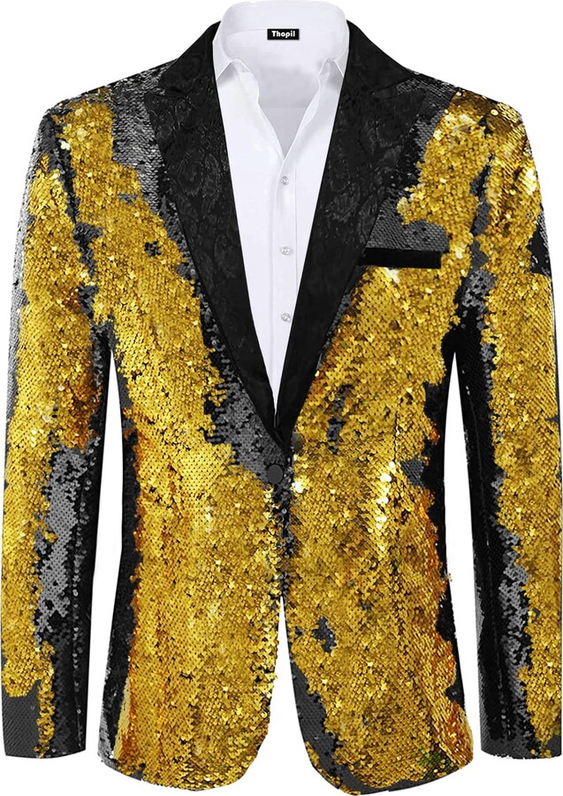 Thopil Men's Sequin Suit Glitter Tuxedo Blazer Cocktail Party