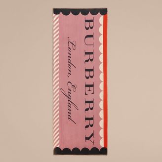 Burberry Scallop and Stripe Print Modal Wool Scarf