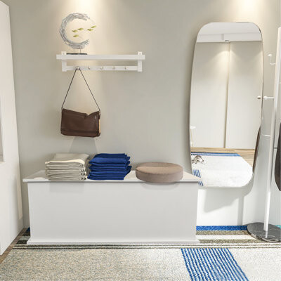 Latitude Run Storage Chest Trunk Lift Top Wood Box For Entryway Bench Organizer Home Furniture White