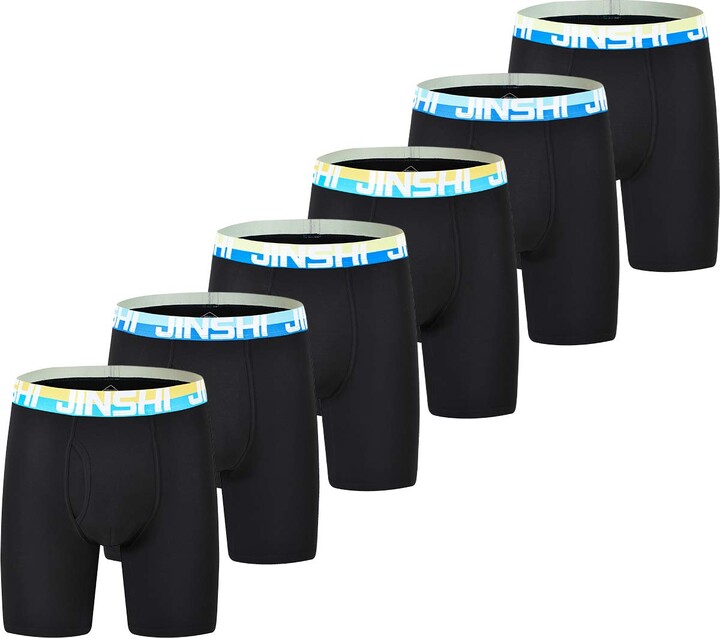 JINSHI Men's Bamboo Boxer Briefs Long Leg Comfortable Underwear Breathable Boxers 3Pack 6Pack