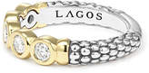 Thumbnail for your product : Lagos 18k Gold/Silver Caviar 5-Diamond Stacking Ring, Size 7