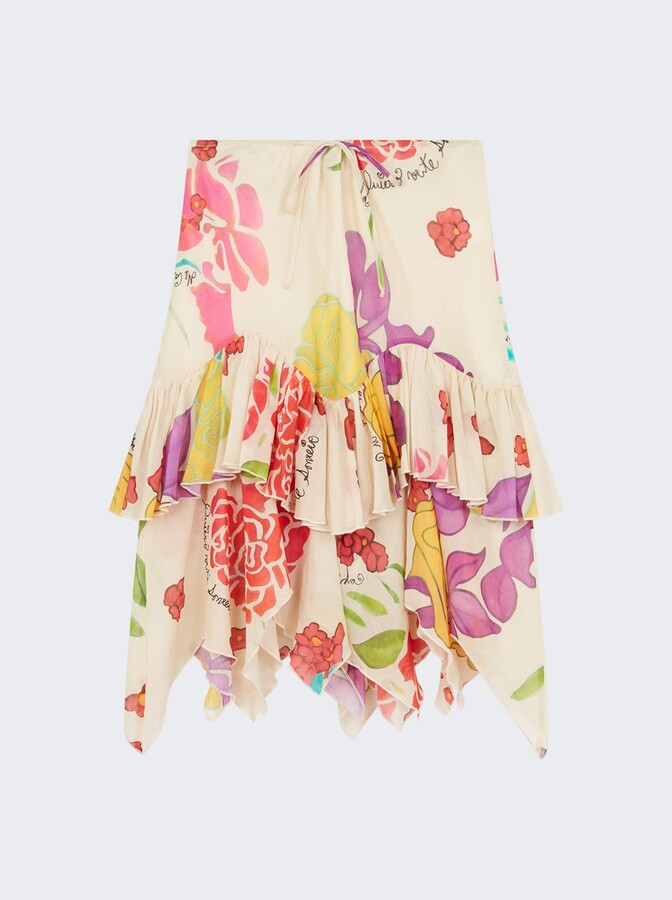 Donde Esteban Flores Midi Skirt Beige/multi