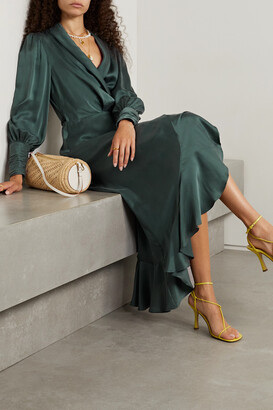 Zimmermann Asymmetric Ruffled Silk-satin Wrap Dress - Green