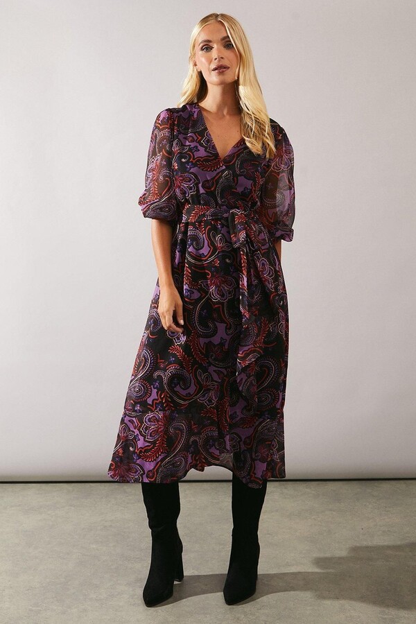 Wallis Womens Petite Purple Paisley Wrap Dress ShopStyle