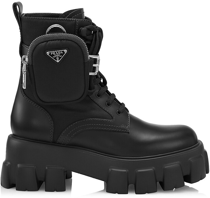 Prada Monolith Leather & Nylon Lug-Sole Combat Boots - ShopStyle