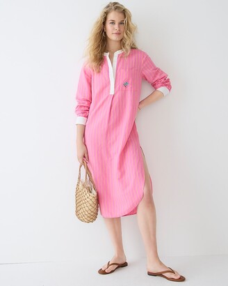 J.Crew Cotton-linen popover cover-up shirtdress in pink stripe