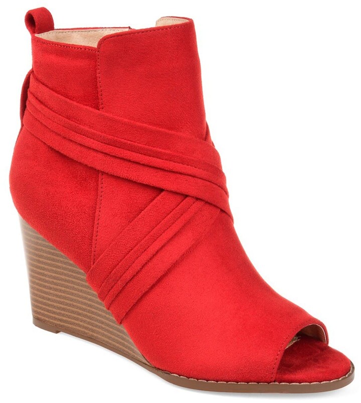 red closed toe wedges