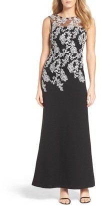 Ellen Tracy Women's Embroidered Crepe Gown
