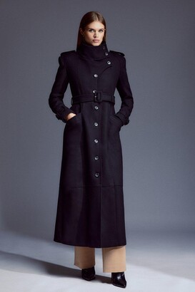 Karen Millen Tailored Wool Blend High Neck Belted Maxi Coat - ShopStyle