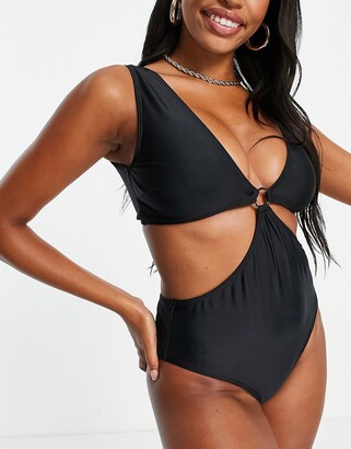 Wolf & Whistle X Emily Hughes Fuller Bust swimsuit in black and white