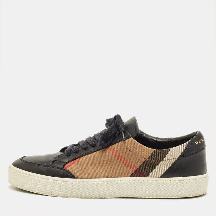 Burberry Check Size 39 Black/Beige House Check Canvas and Leather Lace Up Sneakers