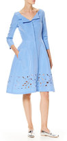 Thumbnail for your product : Carolina Herrera 3/4-Sleeve Silk Faille Shirtdress, Blue
