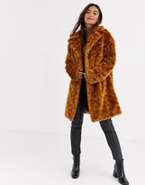 Thumbnail for your product : ASOS DESIGN fluffy button through coat in chestnut