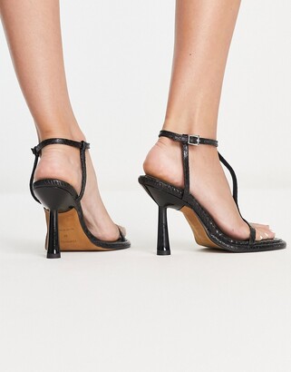 Topshop Sade premium leather round toe heeled sandals in black