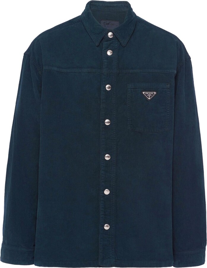 Prada Logo-Appliqué Corduroy Shirt - ShopStyle