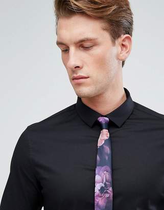 ASOS Slim Shirt In Black With Floral Tie Save