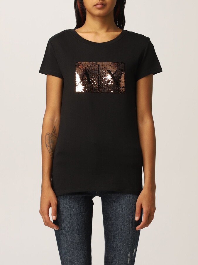 Armani Collezioni T-shirt Armani Exchange T-shirt In Cotton Jersey With  Logo And Sequins - ShopStyle