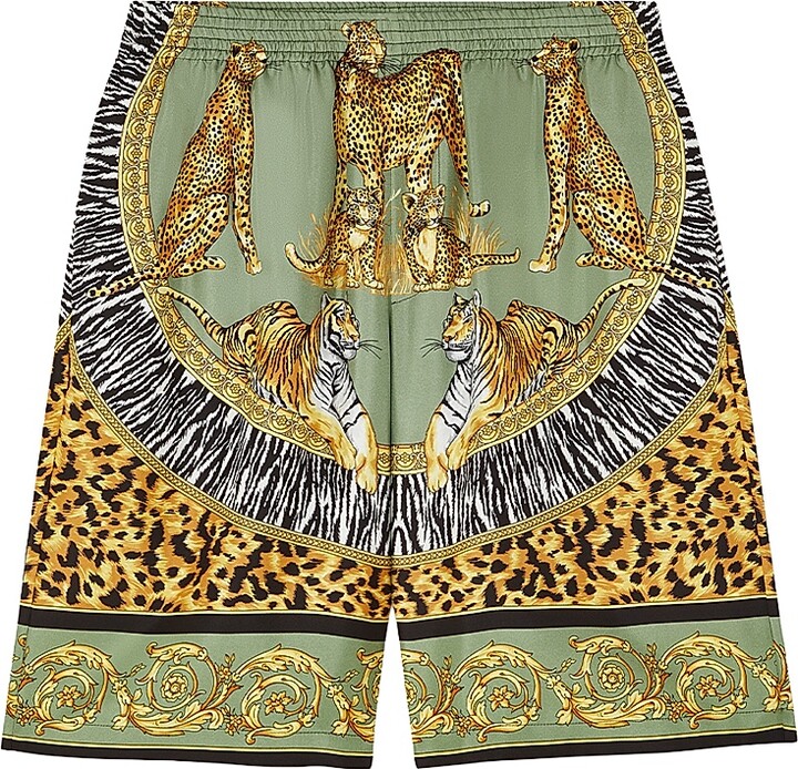 Versace Men's Wild Cats Silk Shorts - Green Black - Size 30