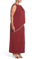 Thumbnail for your product : Marina Embellished Overlay Sleeveless Crepe Column Gown