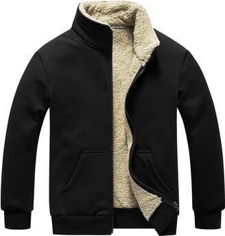 WANGSHE Men's Sherpa Lined Jacket Coats Long Sleeves Classic Slim Warm Winter Thicken Fleece Hiking Softshell Outwears Black