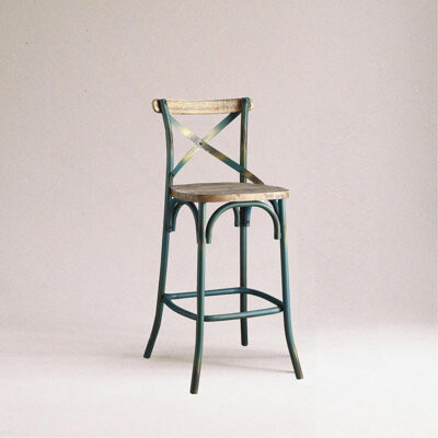 17 Stories Antique Metal Frame Vintage Style Bar Chair 1Pc Wooden Seat Dining Furniture