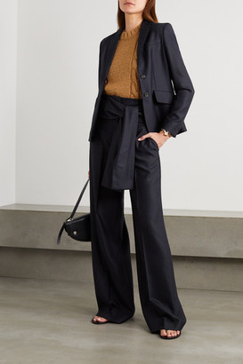 VVB Belted Pleated Wool-twill Wide-leg Pants - Midnight blue