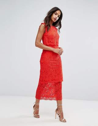 Warehouse Tiered Lace Midi Dress
