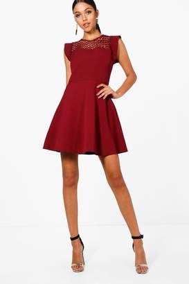 boohoo Crochet Lace Top Structured Skater Dress