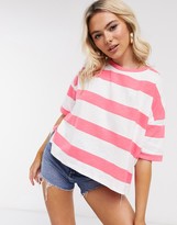 Thumbnail for your product : ASOS DESIGN boxy cropped t-shirt with chunky stripe in bright pink and white