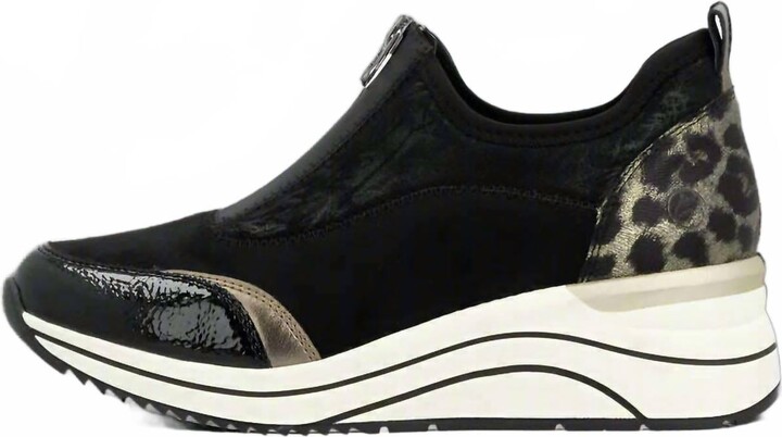 Remonte Women's Wedge Sneaker In Black/bronze/leopard