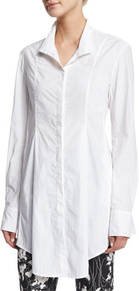 Donna Karan Long-Sleeve Button-Front Tunic, White