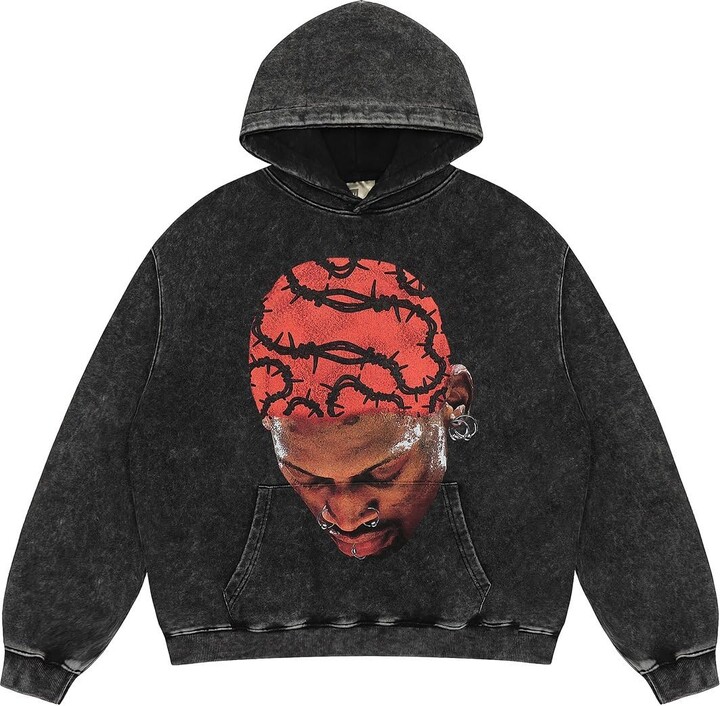 Generic Vintage Acid Wash Hoodie Oversized Street Art Print 380GSM Cotton Drop Shoulder Unisex Warm Top-WHITE||m