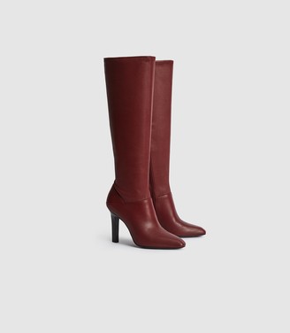 Reiss Cressida - Leather Knee High Boots in Bordeaux
