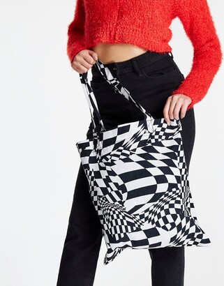 ASOS Design Printed Checkerboard Canvas Tote in Pink and red-Multi