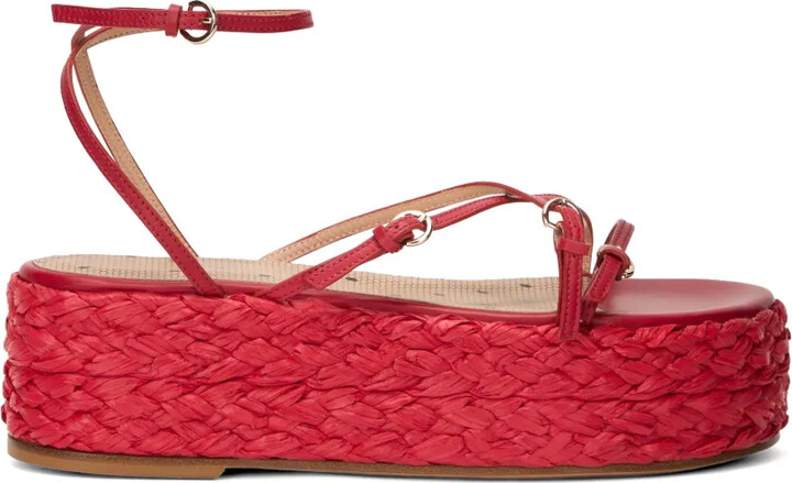 Red(V) Strappy Platform-Sole Espadrilles