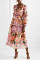 Thumbnail for your product : Peter Pilotto Wrap-effect Ruffle-trimmed Printed Silk-georgette Midi Dress - Pink