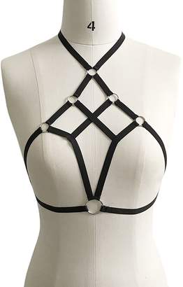 Come On Comeon Women Harness Elastic Cupless Cage Bra Hollow Out Strappy Crop Top