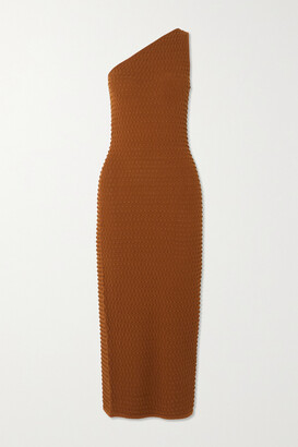 Helmut Lang One-shoulder Textured-knit Midi Dress - Brown