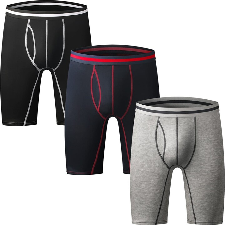 Nuofengkudu Mens Long Leg Boxers Shorts Anti Chafing Stretch Cotton