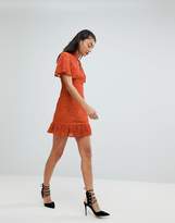 Thumbnail for your product : Fashion Union Tall High Neck All Over Lace Dress With Peplum Hem