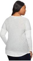 Thumbnail for your product : Vince Camuto Plus Size Distressed Long Sleeve Mix Media Top Women's Long Sleeve Pullover