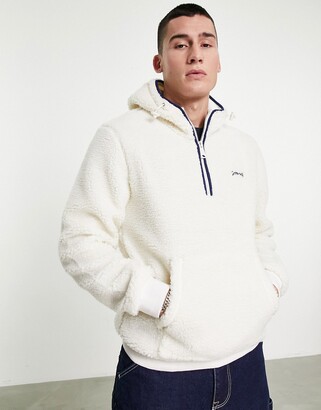 Schott Andric 1 embroid logo sherpa 1/2 zip hoodie in white - ShopStyle